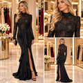 Rochie Damă Lungă cu Dantelă și Volan – Negru