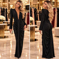 Rochie Damă Lungă Strălucitoare cu Drapaje – Negru