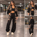 Set Damă Negru cu Carouri Maro și Pantaloni