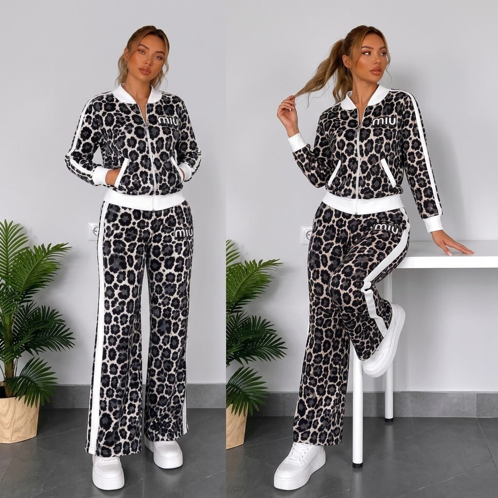Trening Damă Animal Print – Gri cu Detalii Albe