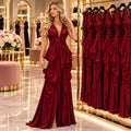 Rochie Damă Lungă cu Bust Decorat și Crăpătură – Bordo