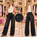 Blugi Damă Wide Leg cu Strasuri și Paiete – Negru