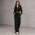 Trening Damă Cropped – Negru cu Dungi Albe