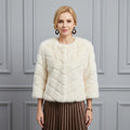 Jachetă Blană Aspect Natural Ivory cu Model Chevron