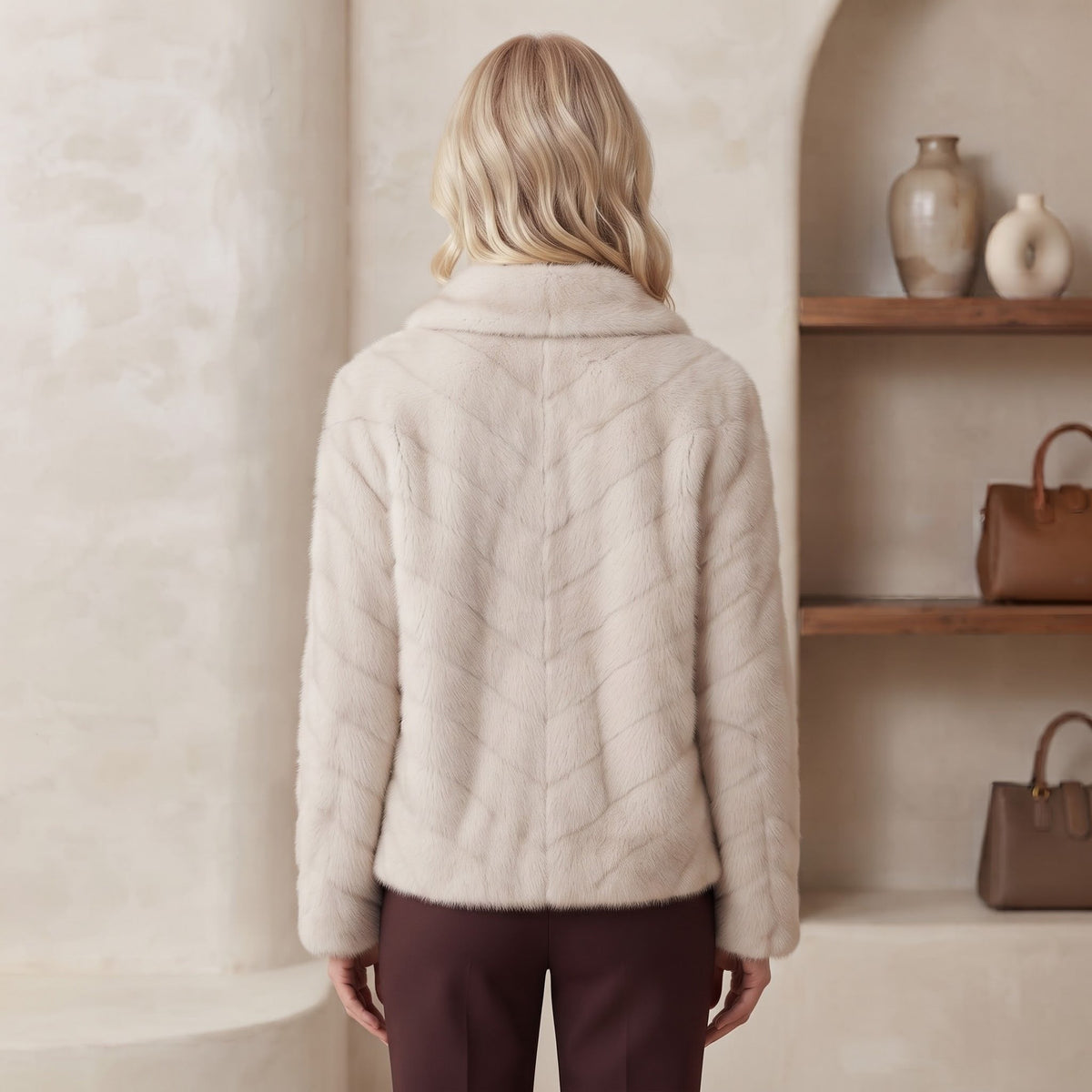 Jachetă Blană Aspect Natural Ivory cu Închidere Elegantă