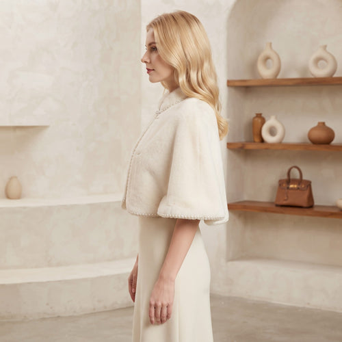 Bolero Blană Aspect Natural Ivory cu Finisaj Delicat