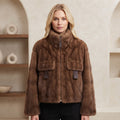 Jachetă Blană Aspect Natural Maro Relaxed Fit
