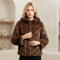 Jachetă Blană Aspect Natural Maro cu Model Chevron