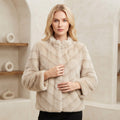 Jachetă Blană Aspect Natural Ivory cu Model Chevron