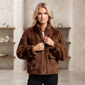 Jachetă Blană Aspect Natural Maro Bomber