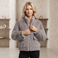 Jachetă Blană Aspect Natural Gri Bomber