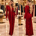 Rochie Damă Lungă Strălucitoare cu Drapaje – Roșu