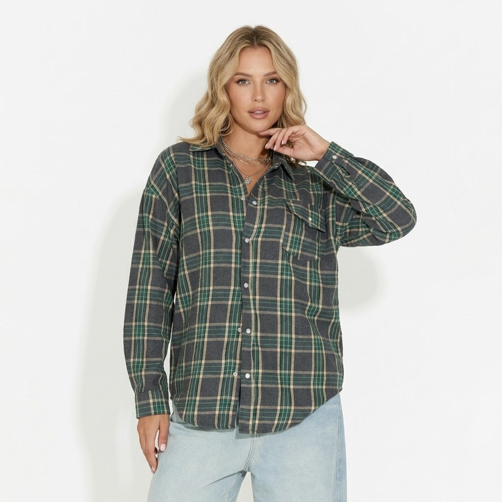 Cămașă Damă Oversize în Carouri – Verde Lime