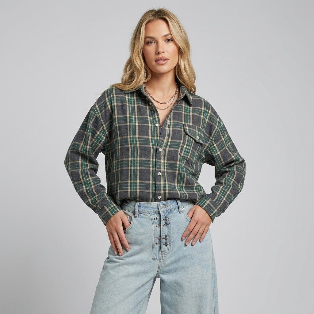 Cămașă Damă Oversize în Carouri – Verde Lime