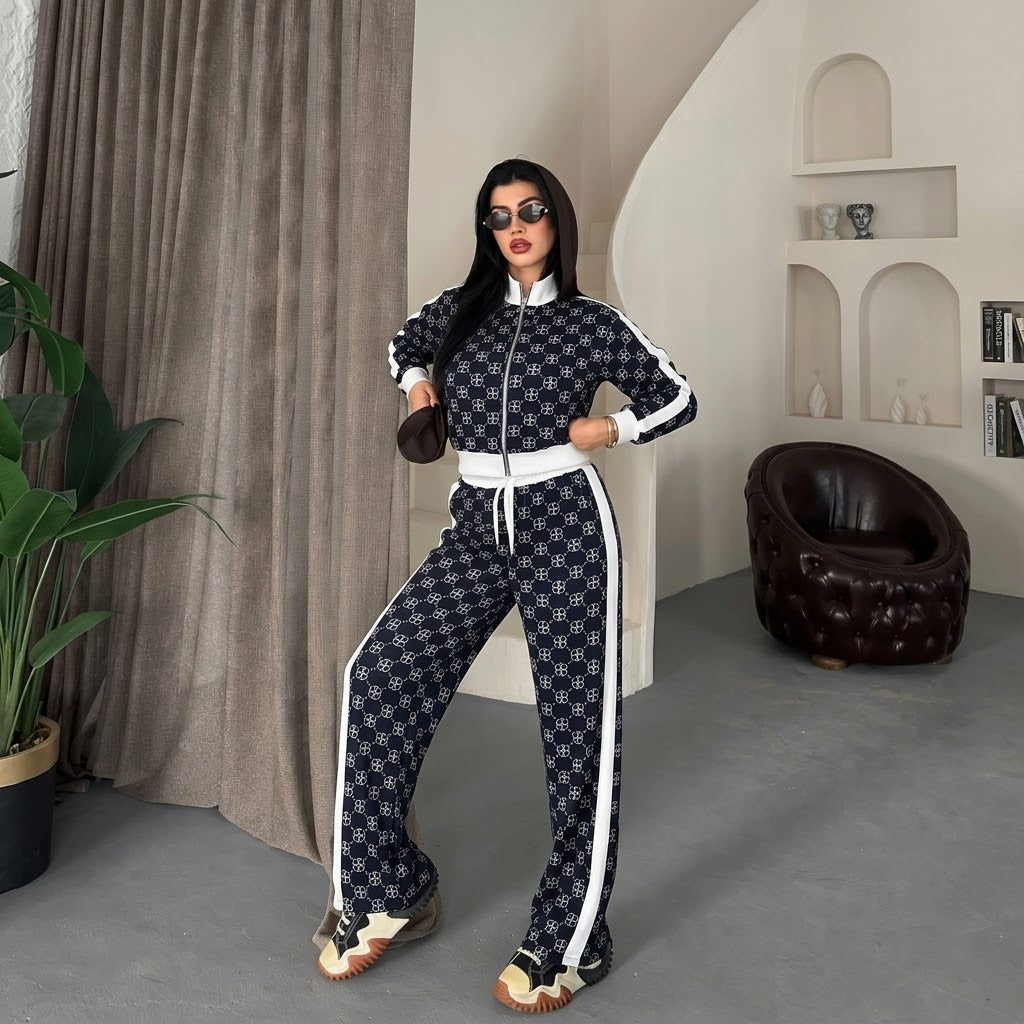 Trening Damă cu Print Monogram – Bleumarin