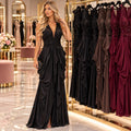 Rochie Damă Lungă cu Bust Strălucitor și Volane – Negru